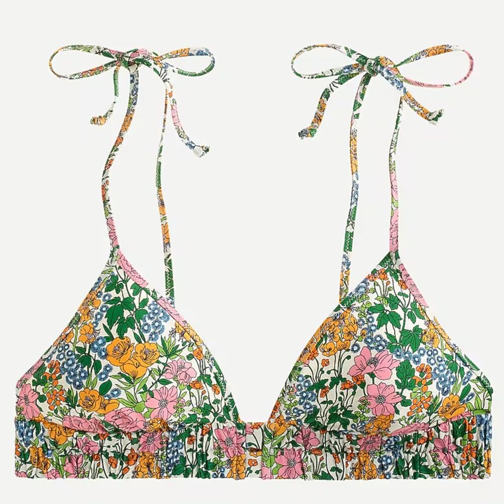 Tie-shoulder French bikini top in Liberty® Mini Floral Walk